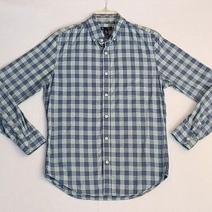 Gap Slim Fit Button Down Shirt Mens Size Small Green Blue Plaid Checker Classic